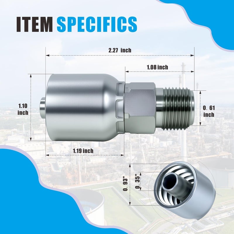 AKM 12-Pack 3/8" Hose x 3/8" NPTF Male Pipe Hydraulic Hose Crimp Fitting Ends - Image 5